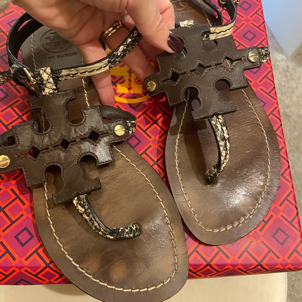 Tory Burch Chandler Flat Sandal snake print. Size 6